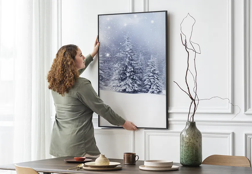 پوستر دیواری طبیعت زمستان با طرح درختان صنوبر برفی