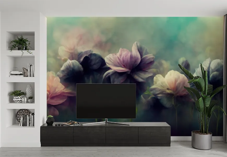 کاغذ دیواری سه بعدی طرح گلهای فانتزی