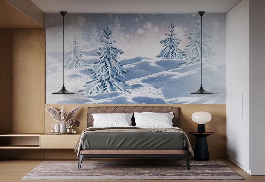 کاغذ دیواری طبیعت زمستان طرح کریسمس برفی
