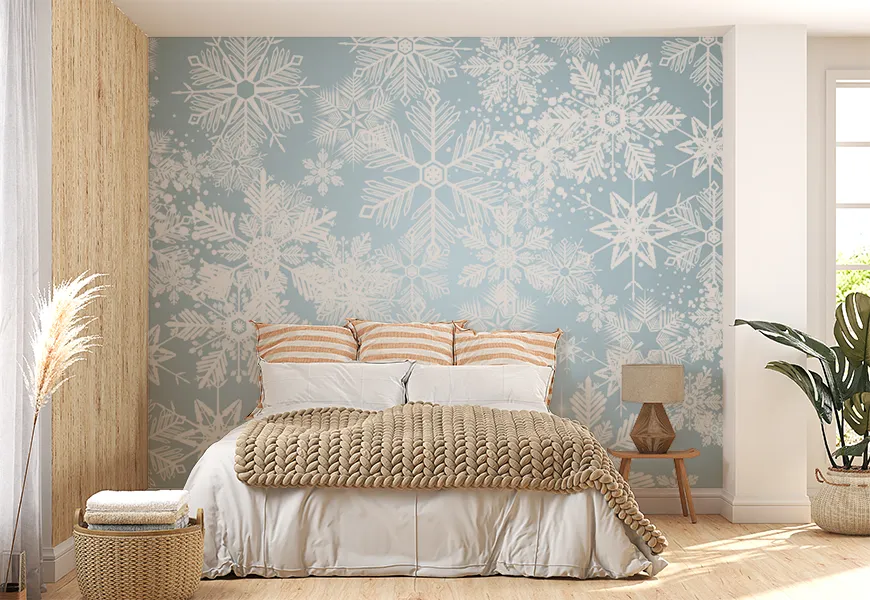 پوستر زمستان اتاق خواب طرح دانه های برف