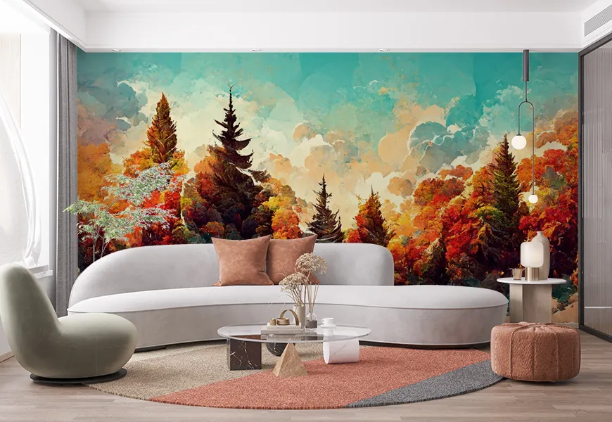 پوستر پاییز طرح انتزاعی درخت و دریا