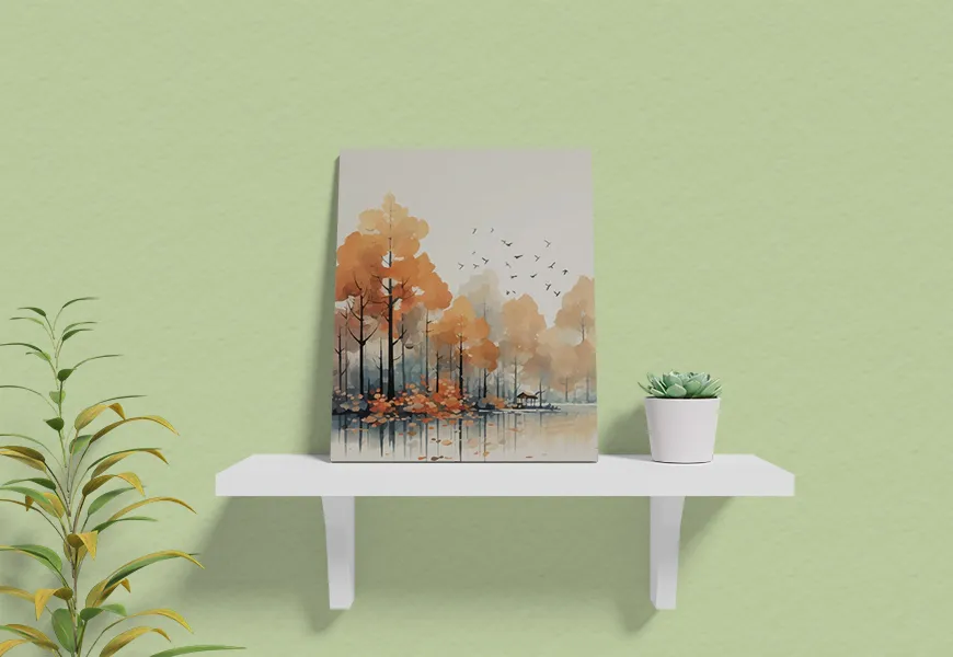 پوستر نقاشی آبرنگ پاییز طرح منظره درختان
