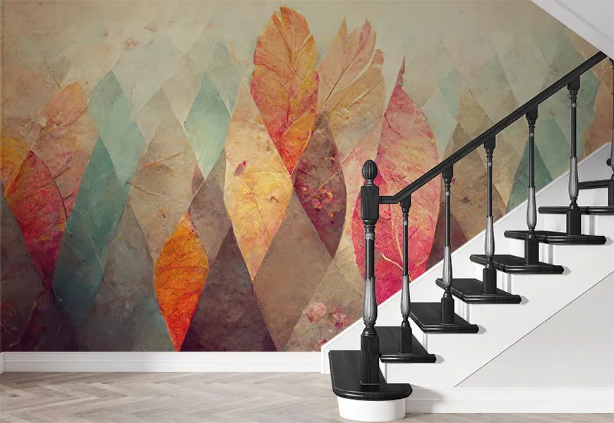 پوستر هنری پاییز راه پله طرح بافت برگ