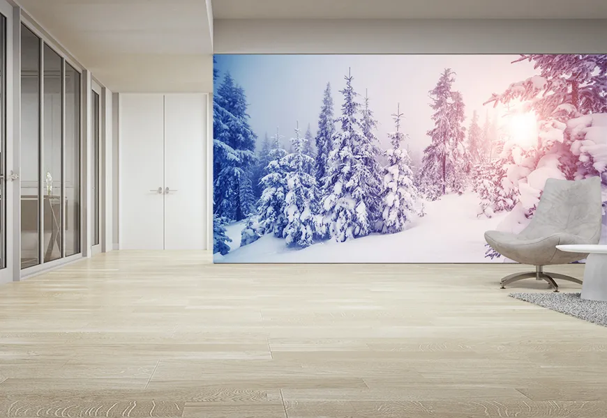 کاغذ دیواری زمستان طرح طبیعت پوشیده از برف