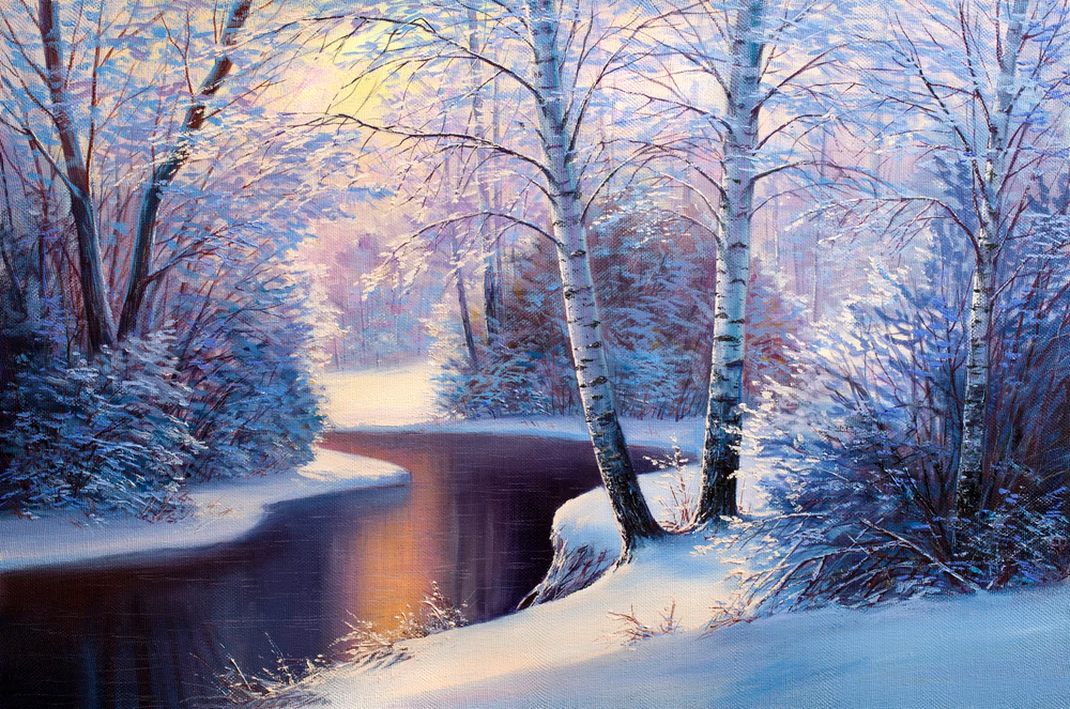 پوستر زمستان طرح منظره زمستانی رودخانه