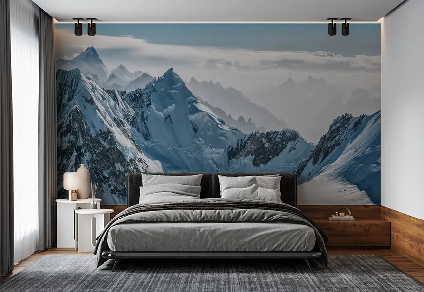 پوستر زمستان اتاق خواب طرح کمپ دیدنی کوه های زیبای کاراکوروم