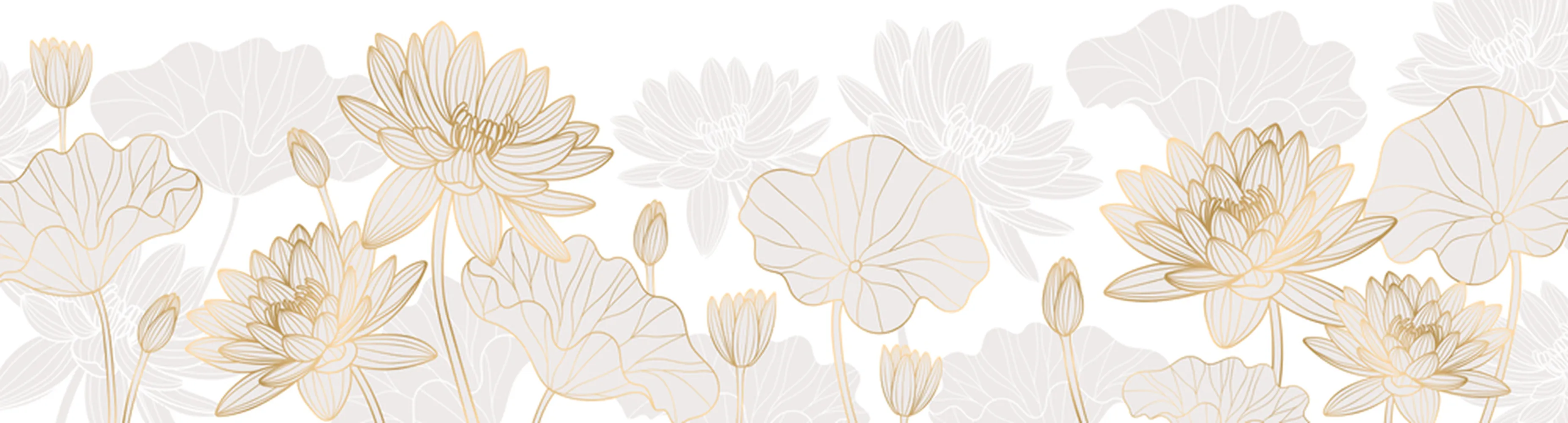پوستر لوکس طرح گلهای نیلوفر با خطوط طلایی