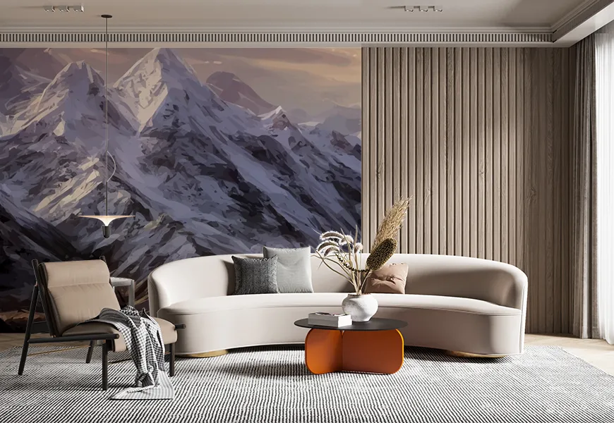 کاغذ دیواری طبیعت زمستان طرح کوهستان برفی
