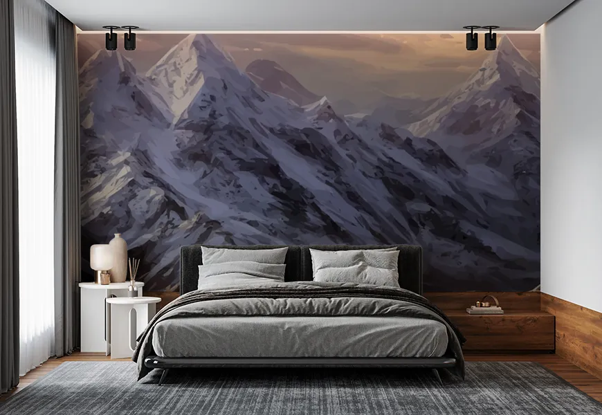 کاغذ دیواری طبیعت زمستان طرح کوهستان برفی