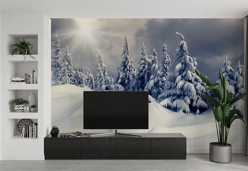 پوستر مناظر زیبای زمستانی درختان پوشیده از برف