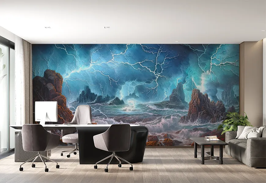 پوستر دیواری سه بعدی دریای طوفانی