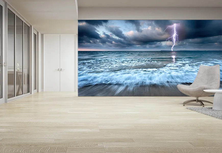 پوستر دیواری سه بعدی راهرو طرح طوفان در دریا