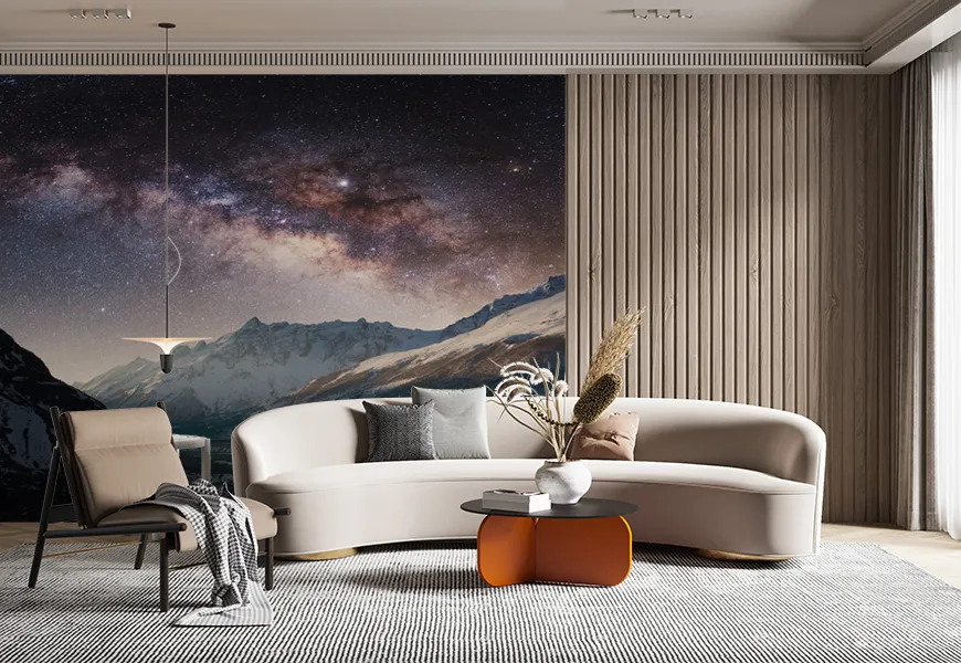 پوستر طرح آسمان پر ستاره راه شیری کوه های پانوراما