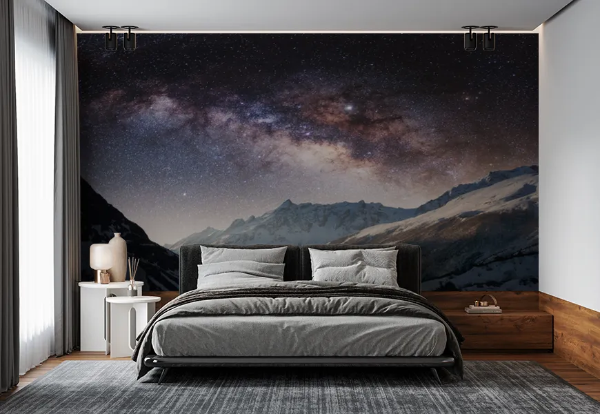 پوستر اتاق خواب طرح آسمان پر ستاره راه شیری کوه های پانوراما