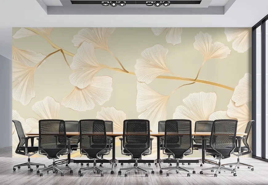 کاغذ دیواری سه بعدی هنری مدرن طرح گل بادبزنی