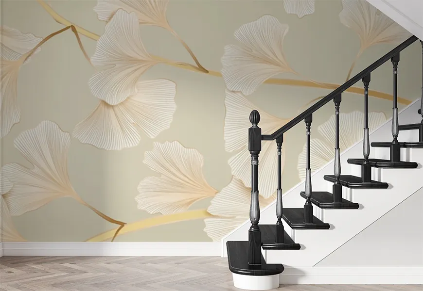 کاغذ دیواری سه بعدی هنری مدرن طرح گل بادبزنی