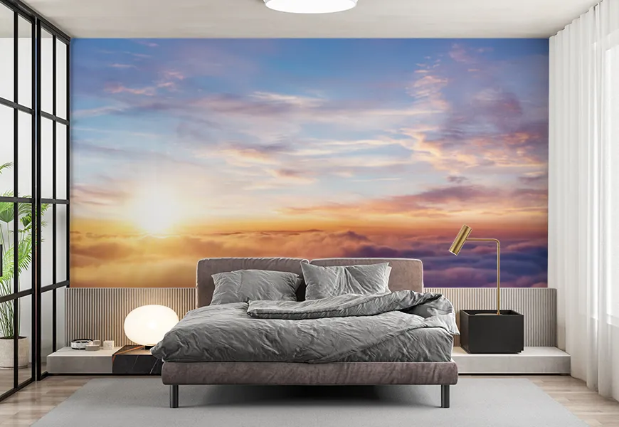 پوستر اتاق خواب طرح آسمان زیبای غروب خورشید بالای ابرها