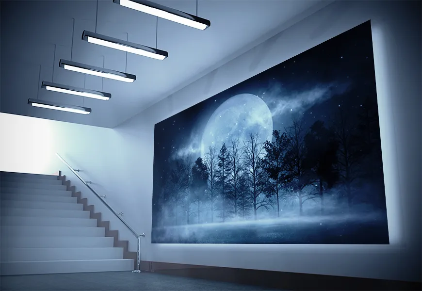 پوستر سه بعدی جنگل تاریک با درختان بزرگ