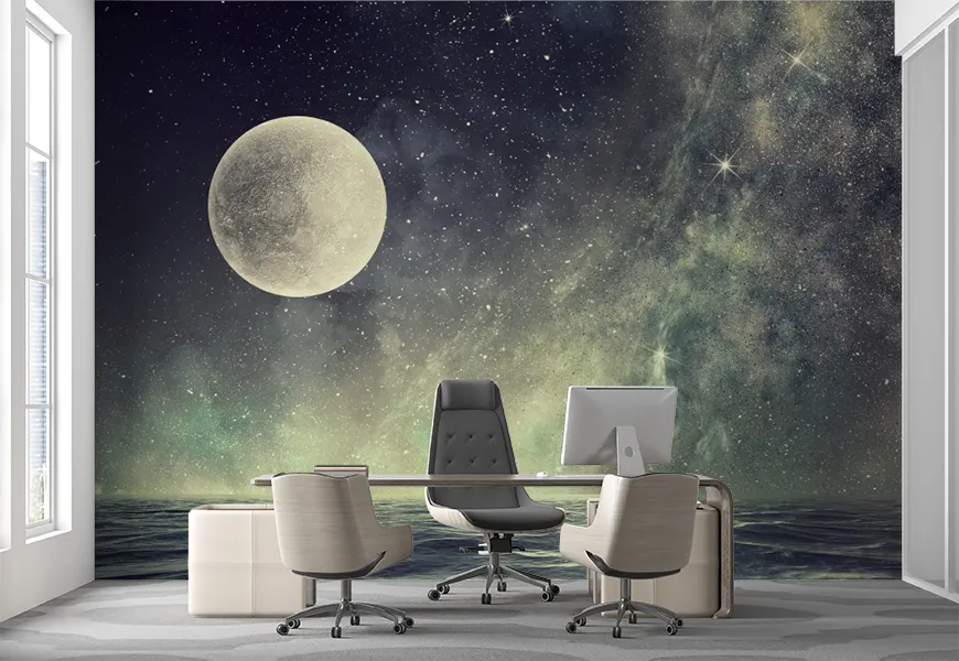 پوستر سه بعدی طرح ماه کامل آسمان پرستاره