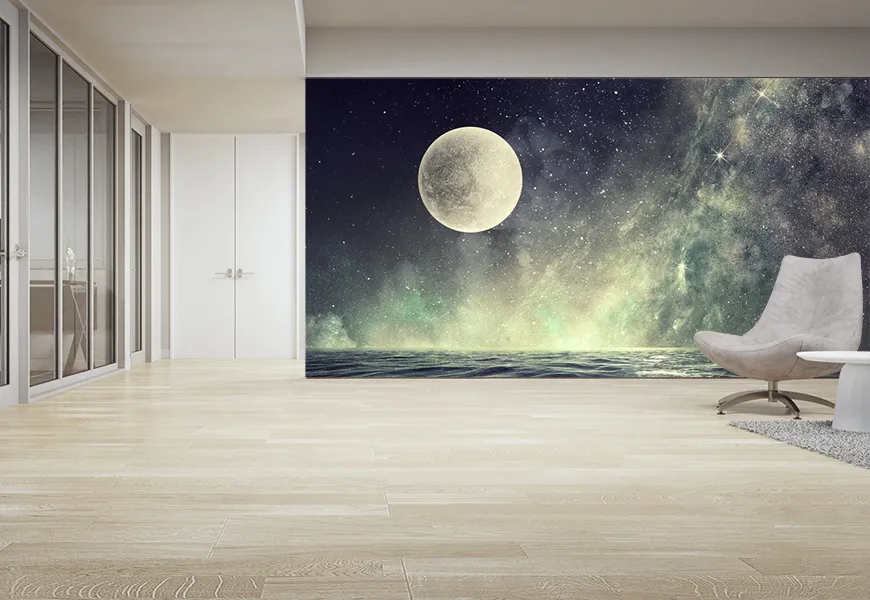 پوستر سه بعدی راهرو طرح ماه کامل آسمان پرستاره