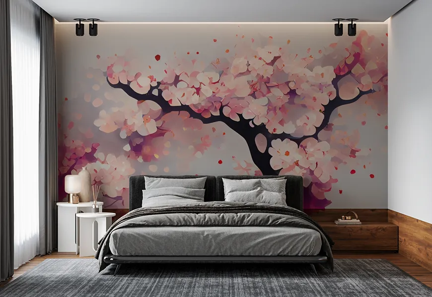 کاغذ دیواری سه بعدی شکوفه های گیلاس