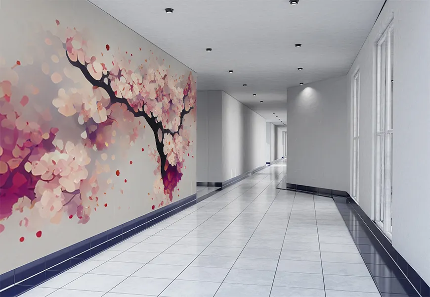 کاغذ دیواری سه بعدی شکوفه های گیلاس