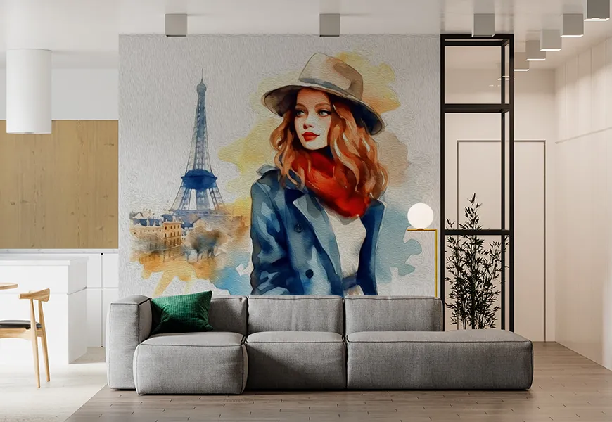 پوستر سه بعدی فشن طرح رنگ و روغن چهره زن پاریسی