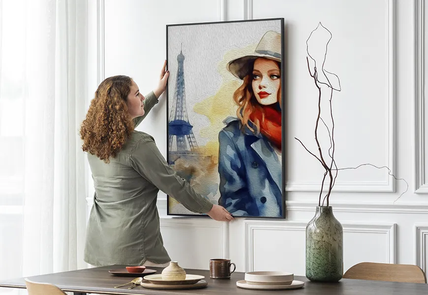 پوستر سه بعدی فشن طرح رنگ و روغن چهره زن پاریسی