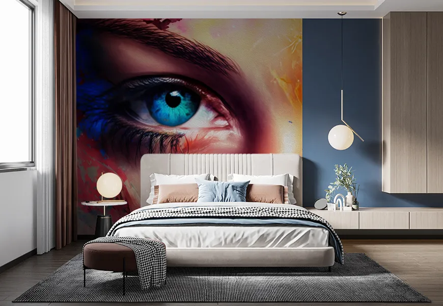 پوستر سه بعدی فشن اتاق خواب طرح کلوز آپ زن چشم رنگی