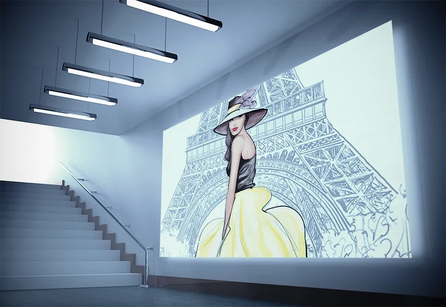 پوستر فشن راهرو طرح خاص کلاه جوان زیبای مدل لباس پاریس