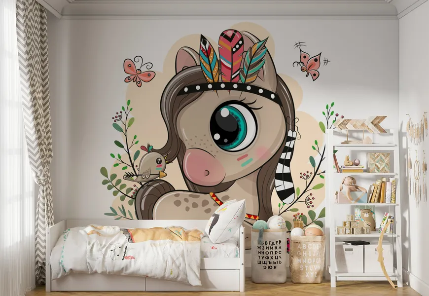 پوستر حیوانات اتاق کودک و نوزاد طرح اسب کارتونی زیبا
