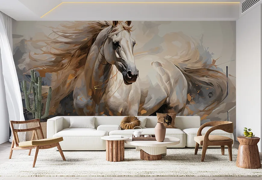 پوستر هنری حیوانات طرح اسب سفید