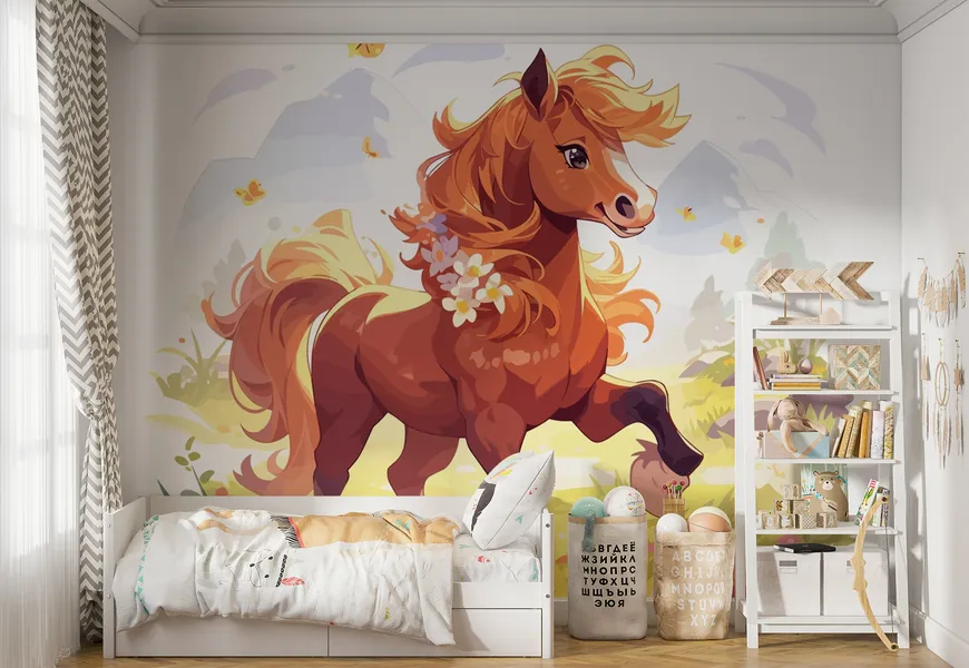 کاغذ دیواری اتاق کودک طرح اسب کارتونی