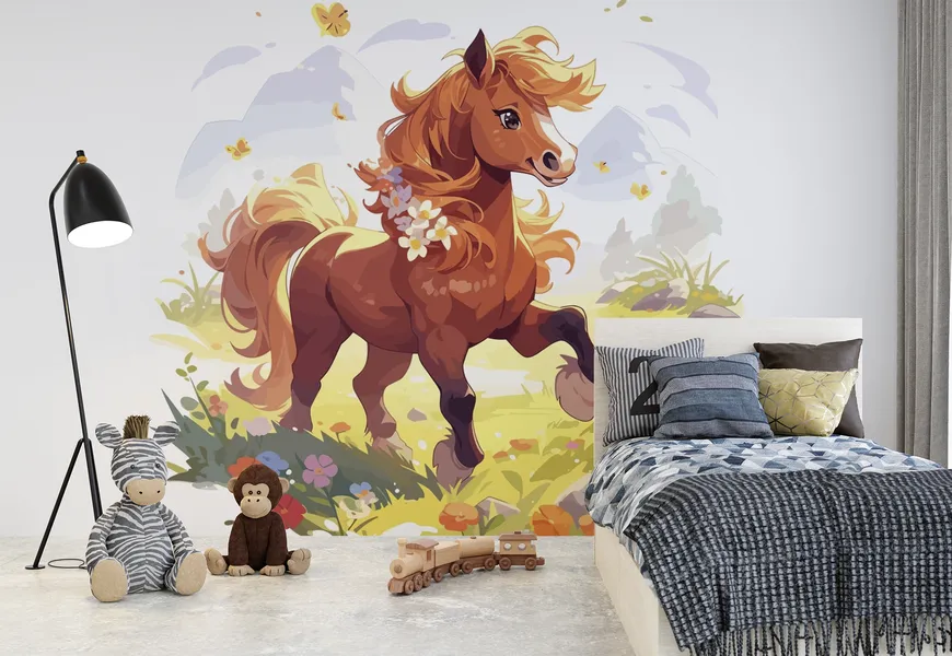 کاغذ دیواری اتاق کودک طرح اسب کارتونی