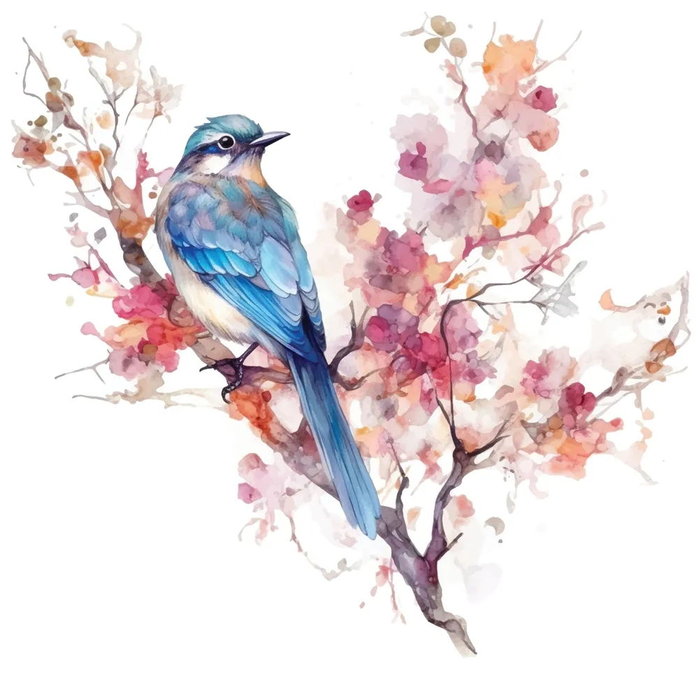 پوستر حیوانات طرح پرندگان روی شاخه های گل