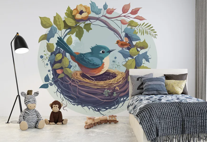 کاغذ دیواری حیوانات اتاق کودک و نوزاد طرح آشیانه پرنده
