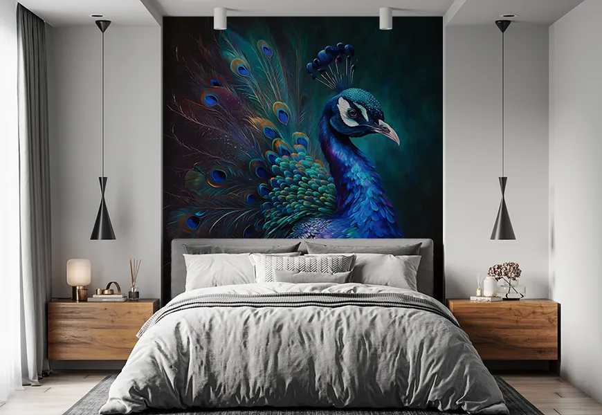 کاغذ دیواری حیوانات اتاق خواب طرح طاووس زیبا