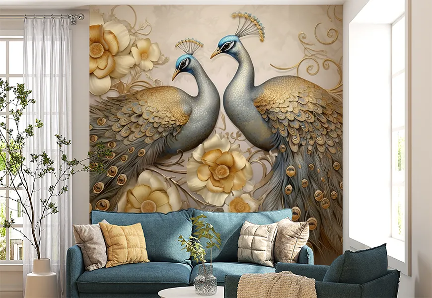 پوستر حیوانات طرح جفت طاووس طلایی