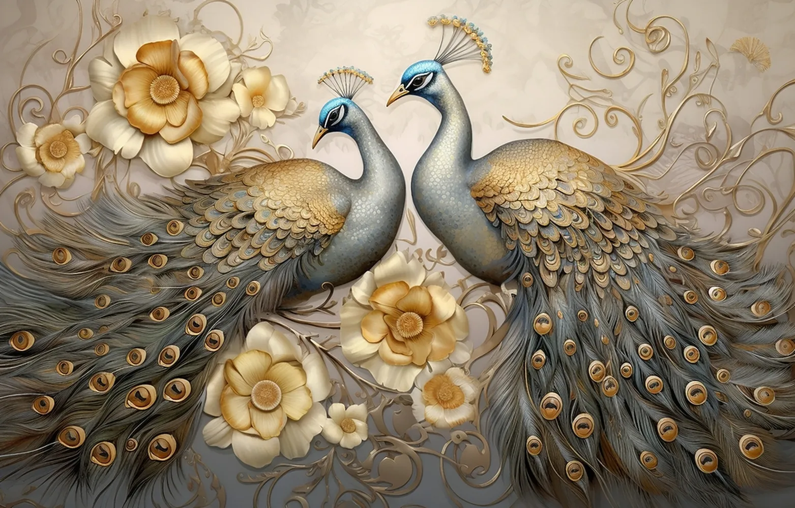 پوستر حیوانات طرح جفت طاووس طلایی