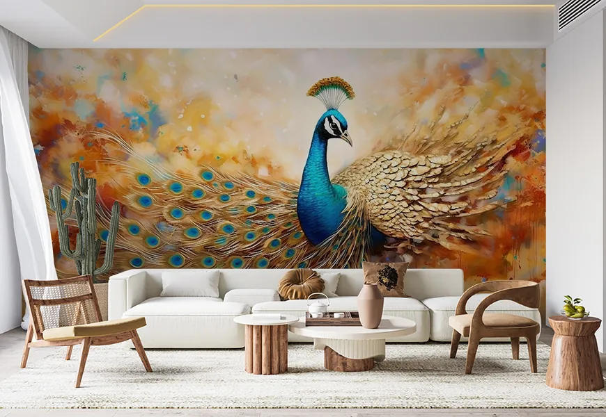 پوستر دیواری حیوانات طرح نقاشی آبرنگ طاووس
