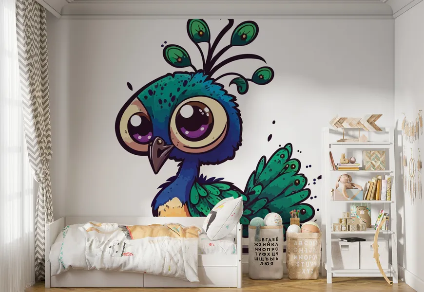 پوستر حیوانات اتاق کودک و نوزاد طرح کارتونی طاووس