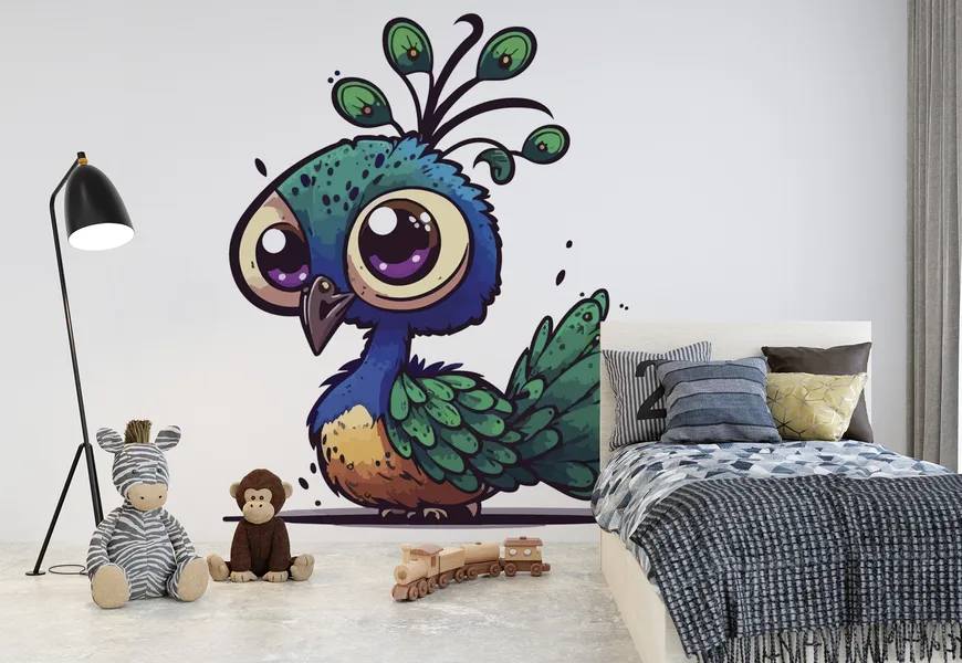 پوستر حیوانات اتاق کودک و نوزاد طرح کارتونی طاووس