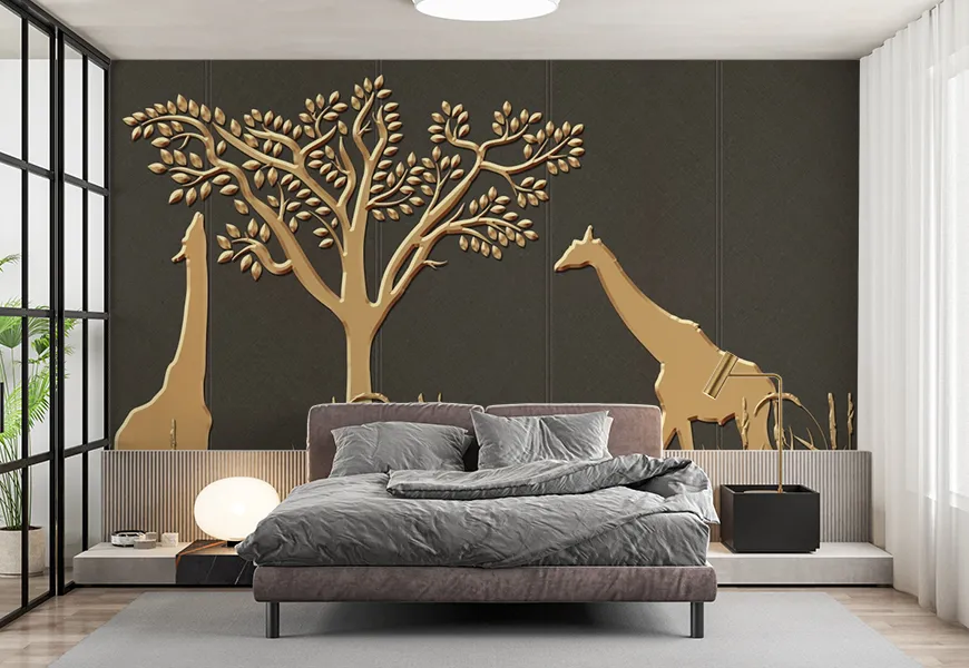 پوستر حیوانات طرح مصور درخت و زرافه