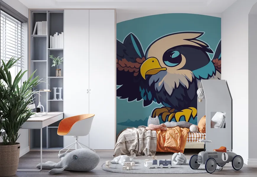 کاغذ دیواری حیوانات اتاق کودک و نوزاد طرح انیمیشن خنده دار عقاب