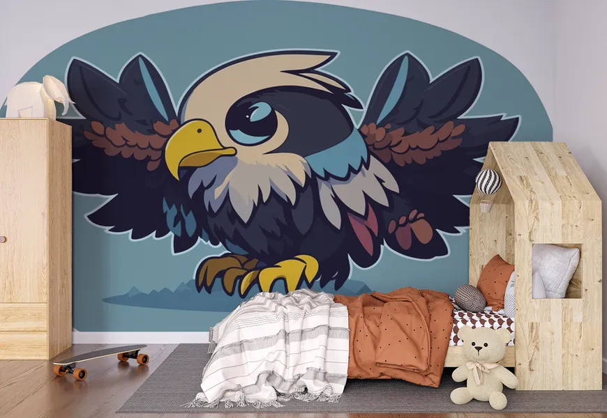 کاغذ دیواری حیوانات اتاق کودک و نوزاد طرح انیمیشن خنده دار عقاب