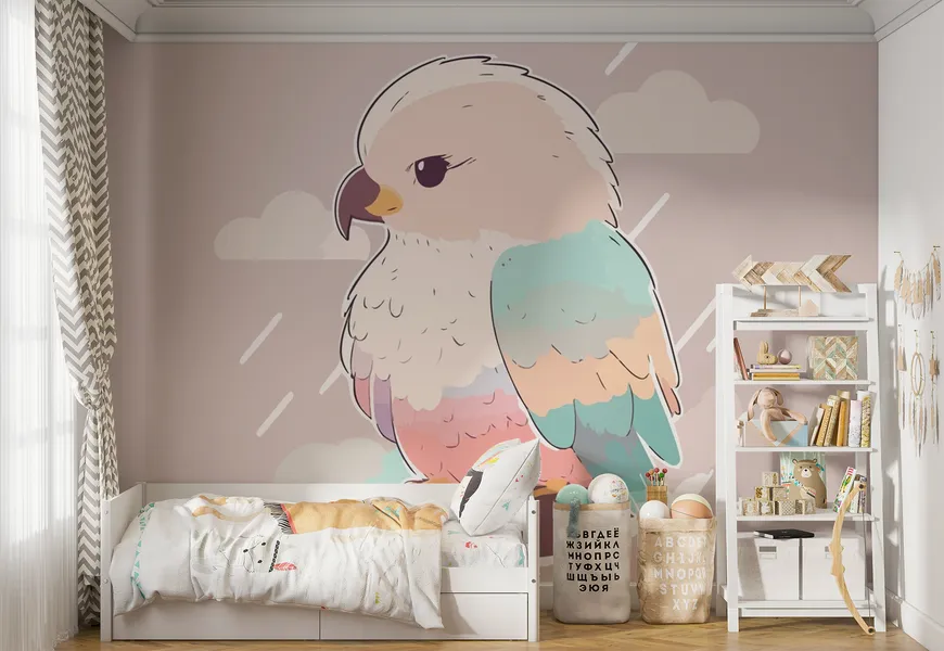 کاغذ دیواری حیوانات اتاق کودک و نوزاد طرح عقاب کیوت