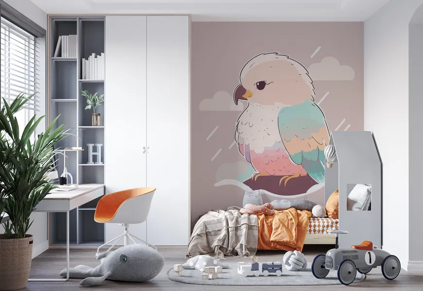 کاغذ دیواری حیوانات اتاق کودک و نوزاد طرح عقاب کیوت