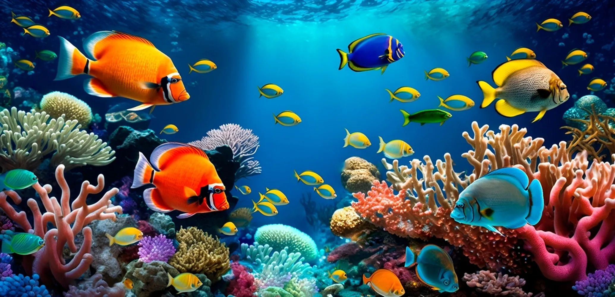 پوستر ماهی های زیر دریای گرمسیری روی مرجان