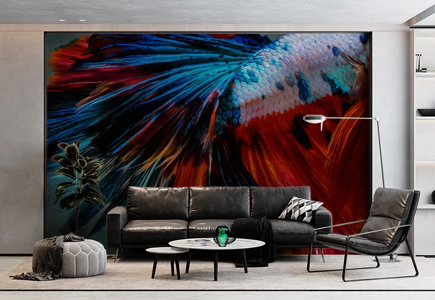 پوستر دیواری سه بعدی طرح دم ماهی رنگارنگ