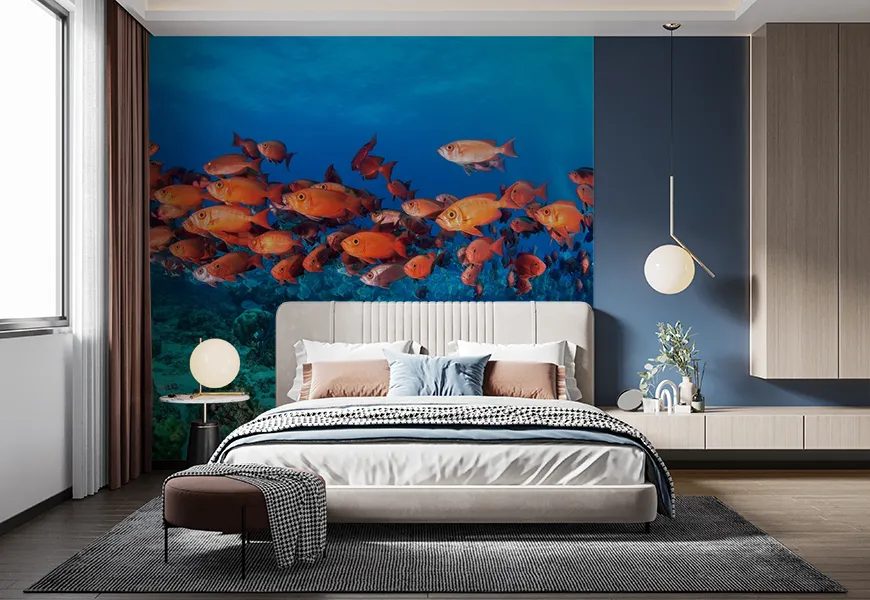 پوستر دیواری سه بعدی طرح مدرسه ماهی های قرمز